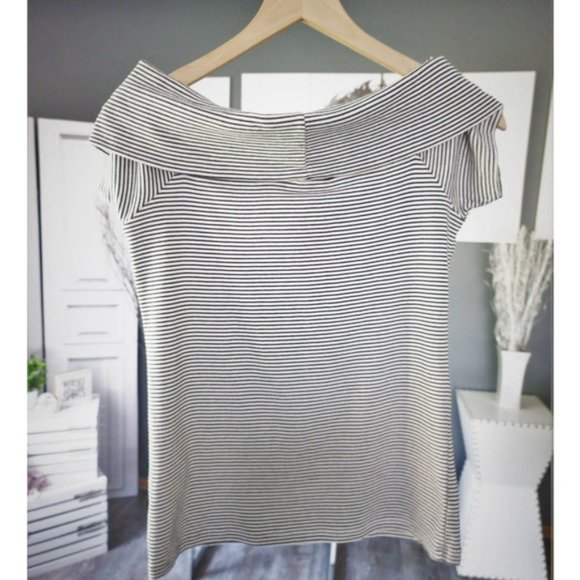 J.CREW STRIPED OFF THE SHOULDER SHORT SLEEVE TOP - SMALL - Picture 6 of 8